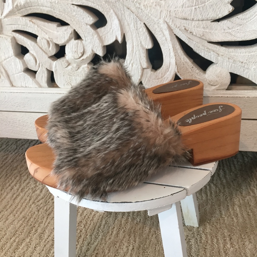 Free People Faux Fur Wooden Slide Sandals - Picture 2 of 7